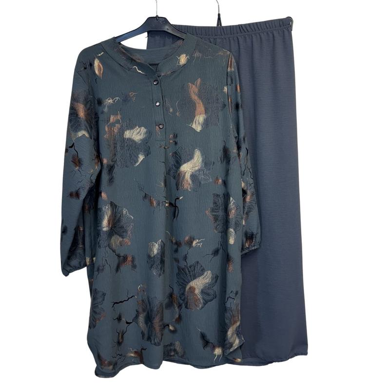 Ladies Gold Print Coord Set Collared Top with Wide Leg Trousers 8-16 4