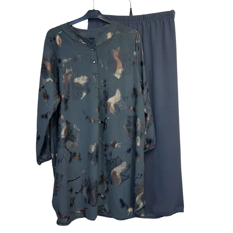 Ladies Gold Print Coord Set Collared Top with Wide Leg Trousers 8-16 4