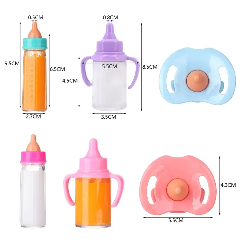 18inch Doll Magic Milk Juice Bottles with Pacifier Bibs fit Newborn Dolls Plastic Nipple Bottle Dollhouse Toys Reborn 4