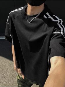 Men's Solid Color Contrast Trim Short Sleeve Tee, Loose Casual Fashion Comfy Round Neck T-shirt for Summer, Men's Top for Daily Wear, Tropical