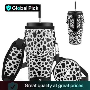 Kitchen Gadgets Leopard Pattern Water Bottle Bag, 1 Count Portable Water Bottle Storage Bag with Adjustable Shoulder Strap, Reusable Drinkware Accessories for Hiking Travel Picnic, Back To School Supplies, Travel Essentials, Gifts for Men
