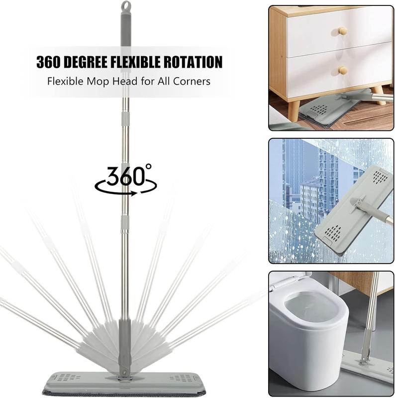 Flat Mop and Bucket set, Hands Free Squeeze Mop with 10 Reusable Microfiber Mop Pads and Stainless Steel 123cm Long Handle, Microfiber Floor Mop for Tiled, Marble, Hardwood Cleaning 5