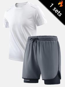 Men's Short Sleeve Tee & Pocket Drawstring Waist Shorts Set, Regular Fit Round Neck T-Shirt & Track Shorts, Casual Summer Clothes for Outdoor Sports