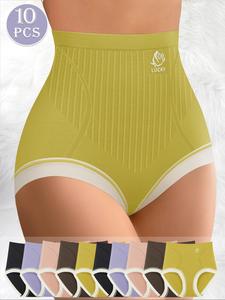 Women's Contrast Binding Full Coverage High Waist Panty, Casual Comfy Breathable Knicker for Daily Wear, Ladies Underwear for All Seasons, Fashion Comfy Underwear