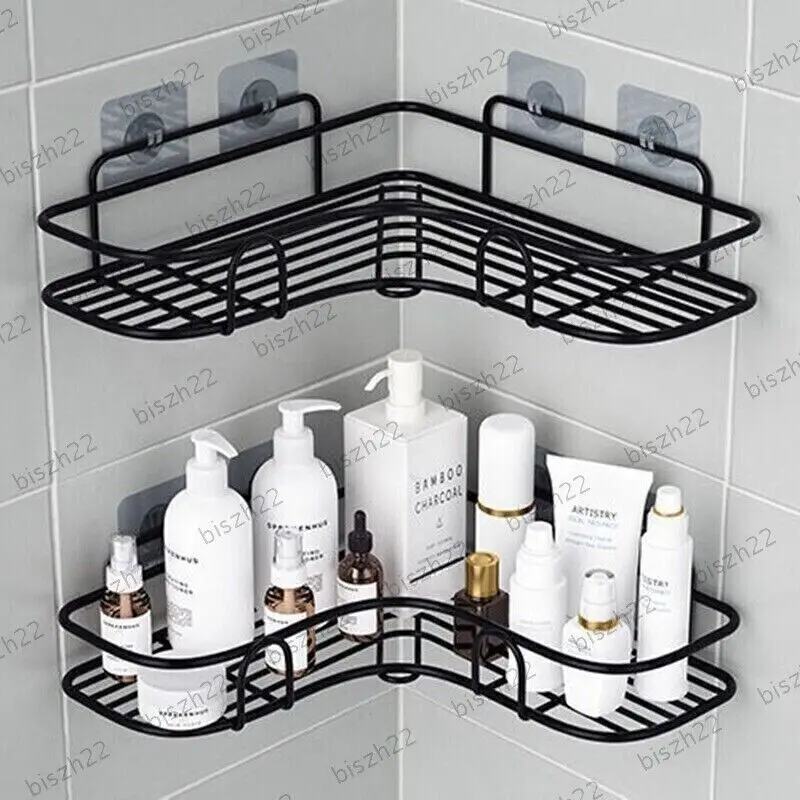 2PCS Organiser Storage Rack Corner Shower Caddy Self Adhesive Bathroom Shelf UK