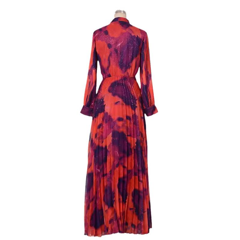 2025 Women's New Muslim Fashion Long Sleeve Loose Diamond-Studded Pink Party Dress 5