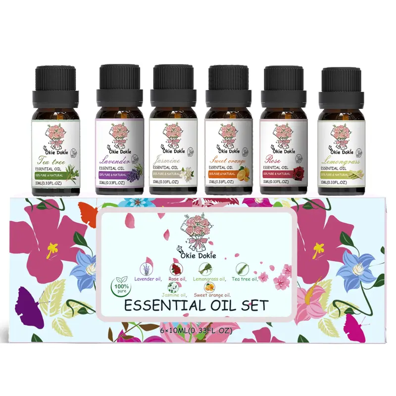 Essential Oil Set, 6 x 10ml, 100% Pure Natural Oils - Top 6 Aromatherapy Oils Gift Set-6 Pack - Lavender, Rose, Lemongrass, Tea Tree, Jasmine, Sweet Orange for Diffusers for Home, Sleep, Massage 0
