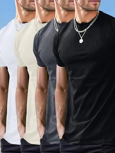 Men's Solid Color Round Neck Tee, Loose Casual Breathable Short Sleeve T-shirt for Summer, Men's Top for Daily Wear, Tropical