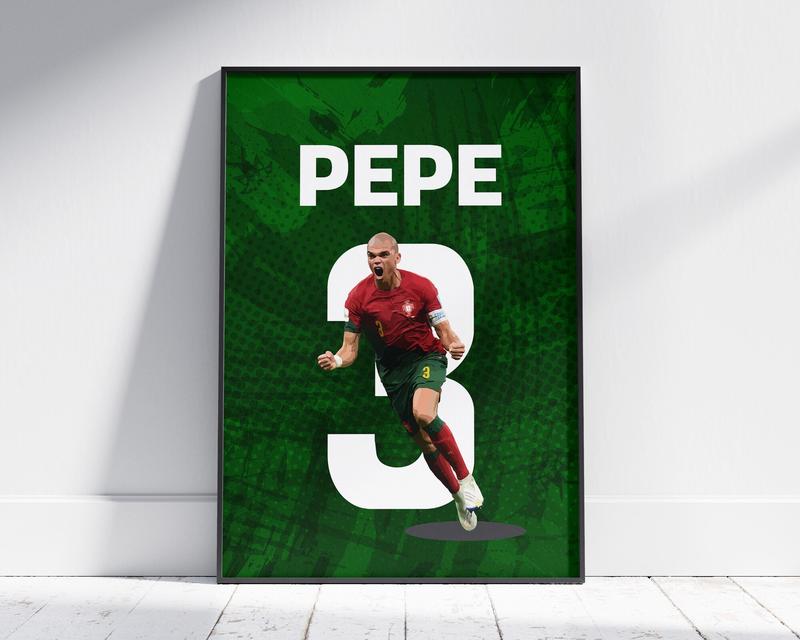 able Pepe Poster, Football Present for Pepe Lovers, Portuguese Soccer Legend, Portugal National Team Wall Art, 20x25 Centimeters, Unframe 0
