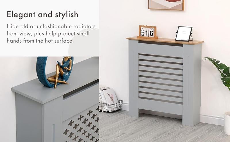 Product Introduction of AVC Designs Kensington Radiator Cover Modern MDF Wood White Grey Vertical Slat Living Room Bedroom Hallway Cabinet (Small White) 2