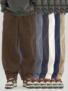 Men's Solid Drawstring Waist Corduroy Pants, Casual Comfy Straight Leg Trousers for Fall & Winter, Men's Bottoms for Daily Wear