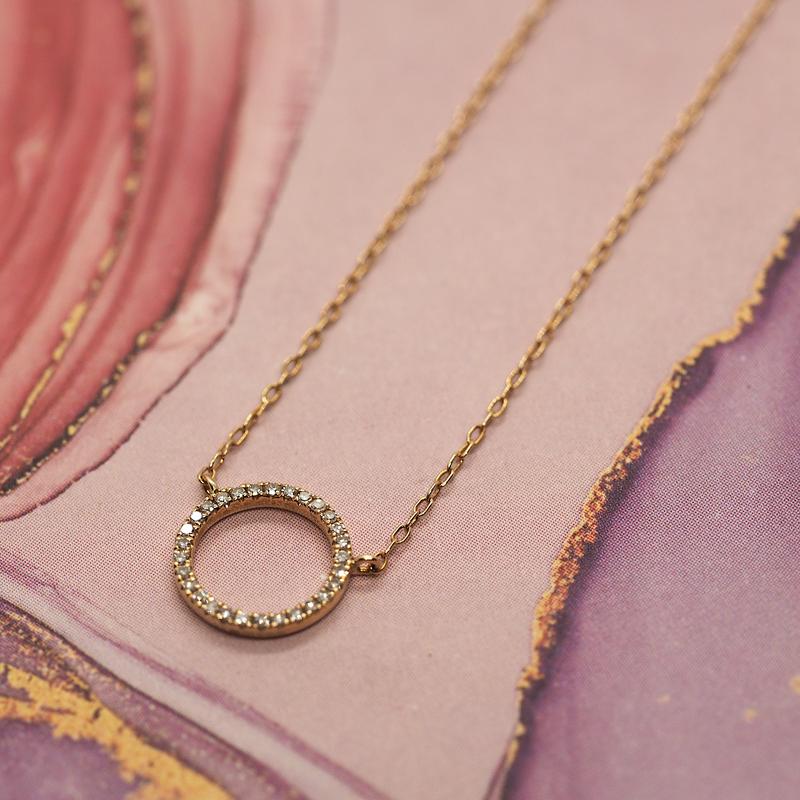 Yellow Gold Diamond Circle Pendant on a 22"-24" Chain 2