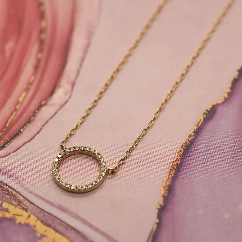 Yellow Gold Diamond Circle Pendant on a 22"-24" Chain 2