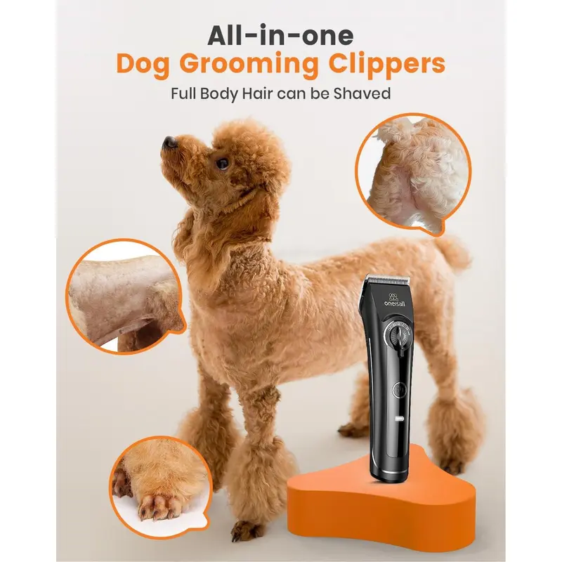 oneisall Dog Clippers for Grooming Doodles Poodles Thick Curly Hair,Low Noise Heavy Duty Dog Grooming Kit with Detachable Metal Blades 4