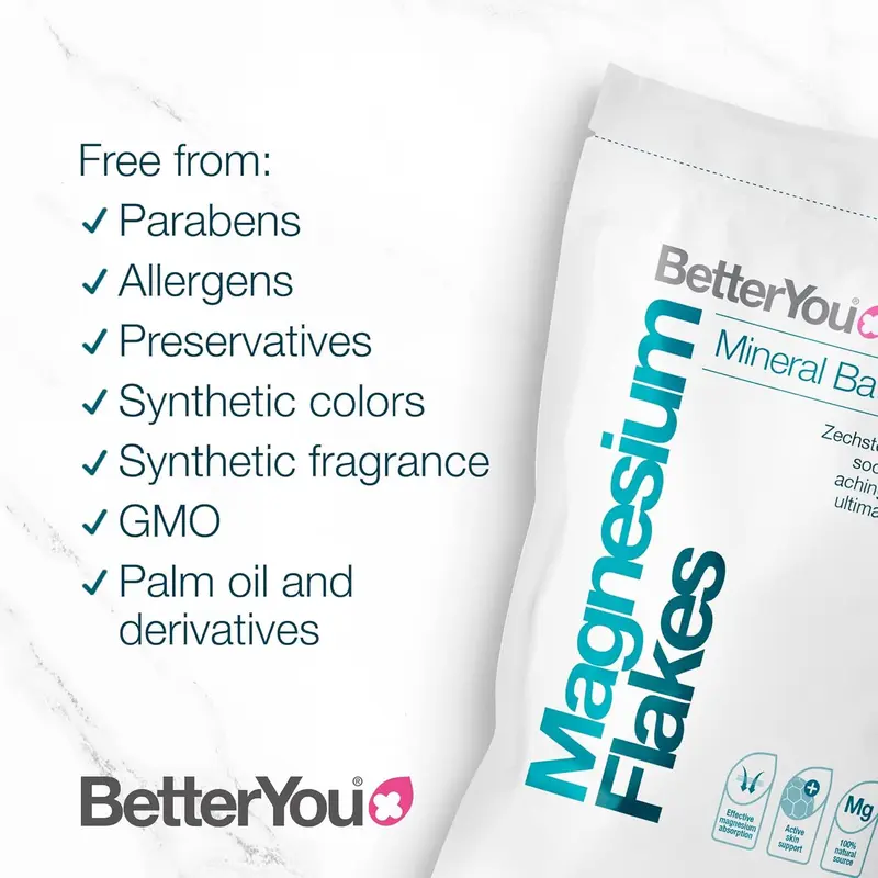 BetterYou Magnesium Bath Flakes 1kg – Natural Zechstein Mineral Salts | Vegan, Palm Oil Free, Relax & Detox Soak 7