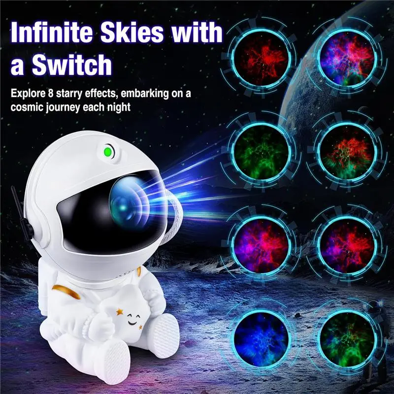 Astronaut Galaxy Star Projector - 7 Effects Night Light for Bedroom, Kids Room, Game Room, Home Theater - Remote Control and Timer - Portable and Innovative Design - Audio speakers  bluetooth astronaut  projector  light astronaut  projector 3
