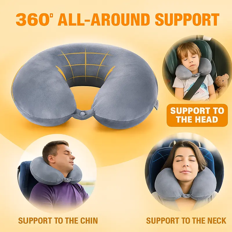 Ergonomic Travel Neck Pillow - Soft Memory Foam, Portable U-Shape Design with Snap Closure, Lightweight for Airplane, Car, & Home - Available in Black, Red, Blue, and Grey 2
