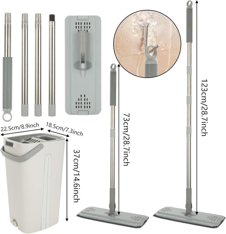 Flat Mop and Bucket set, Hands Free Squeeze Mop with 10 Reusable Microfiber Mop Pads and Stainless Steel 123cm Long Handle, Microfiber Floor Mop for Tiled, Marble, Hardwood Cleaning 1
