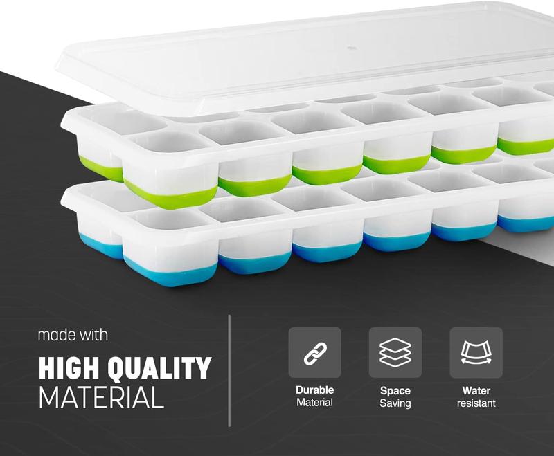 2 Pack Silicone Ice Cube Trays (25x9.5cm) with Non-Spill Flexible Moulds Lids Easy to Remove Ice Cube Tray Kitchen 4