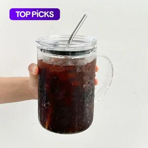 Large Glass with Lid and Straw, High Borosilicate Thin Glass, 33.81 Ounces Heavy Duty Glass Water Cup, Iced Coffee Cup, Summer Winter Drinkware, Glass with Handle #TOP PICKS