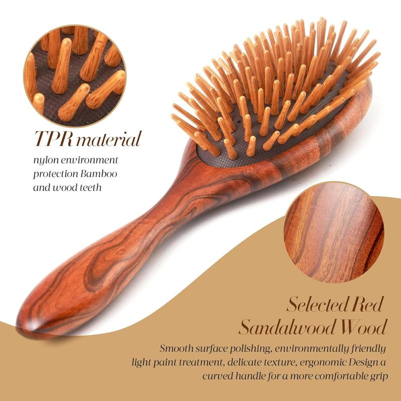 Natural Wooden Hair Brush, Sandalwood Air Cushion Combs for Scalp Massage Anti-static, No Hair Tangle Oval 4