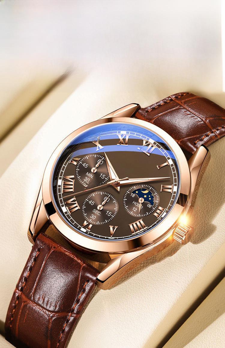Product Introduction of Men&#039;s Leather Strap Quartz Watch Alloy Watch 1