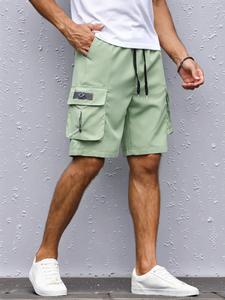 Men's Solid Flap Pocket Cargo Shorts, Athleisure Street Drawstring Waist Shorts for Daily Outdoor Wear, Men's Bottoms for Summer, Gymshorts, Casual Comfy Pocket Gym Shorts, Streetwear, Summer Fashion, Menswear, Casual Sports Shorts