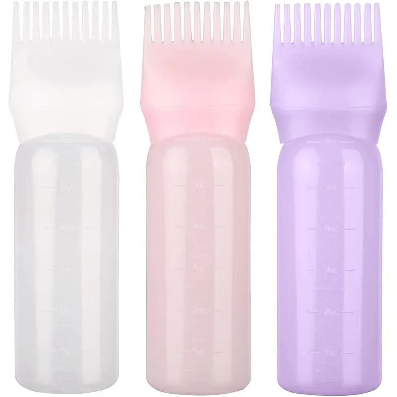 Hair Oil Applicator Bottle 3 PCS Color Oil Comb Applicator Tool Root Comb Applicator Bottle Applicator Bottle with Comb Scalp Treament Essential Bottle with Comb and Graduated Scale