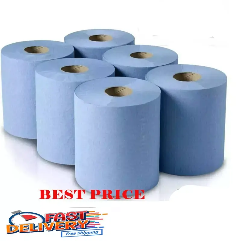 6 x Jumbo Workshop Hand Towels Rolls 2 Ply Centre Feed Wipes Embossed Tissue 0