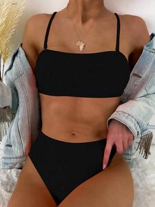 Two-piece Set Women's Bikini Set, Solid Color Adjustable Strap Swim Top & High Cut Swim Bottom, Two-piece Swimsuit for Beach Holiday Vacation, Bikinis Sets