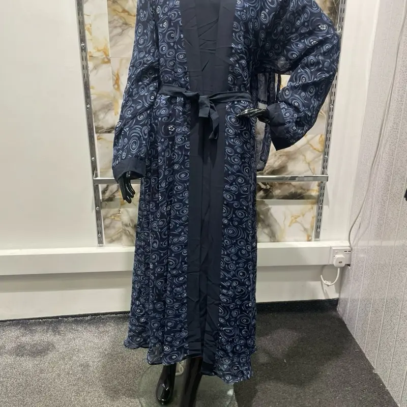 3 Piece Abaya - Navy Blue Patterned Design - As Seen in the Image 2