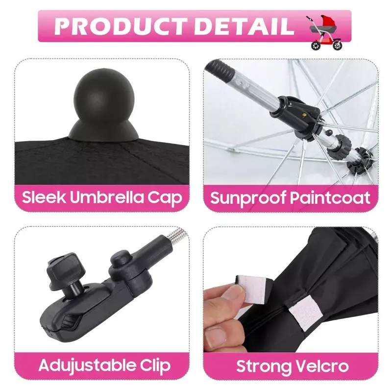 New Baby Pesci Universal Sun Rain Umbrella Pram Pushchair Canopy Parasol Shade (Black) 2