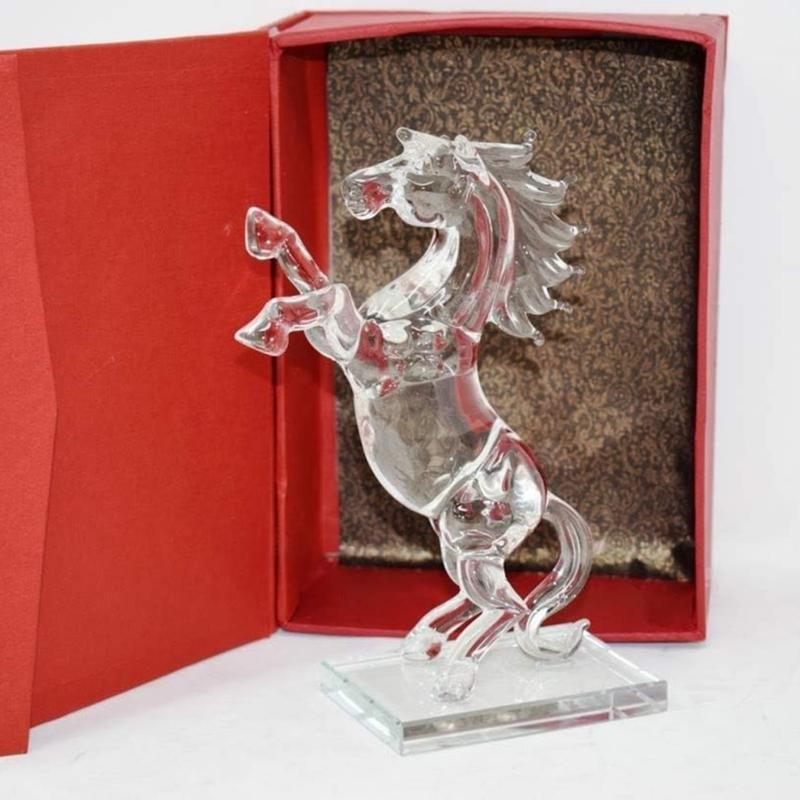 SEGOY Horse Ornament, 20cm, Transparent, Oval Base, Home Decor Gift 0