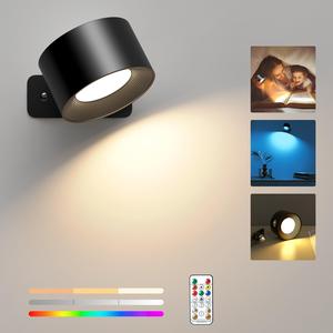Magnetic Wall Mounted Light, USB Rechargeable RGB Wall Light with Remote Control, Dimmable Night Light for Home Decor