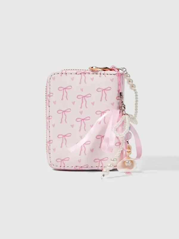 ROMWE Kawaii Pink Bow Whale Pendant Short Wallet, Creative Multifunctional Card Slots Purse 1