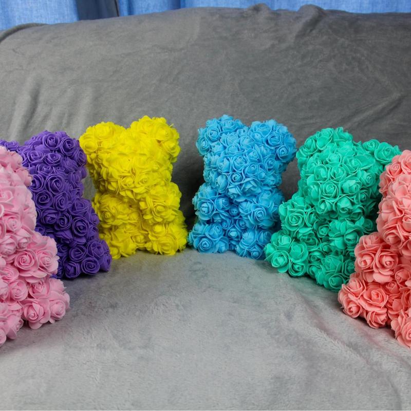 Personalised Flower Bear Custom Name Rose Bear Teddy Artificial Rose Birthday Christmas Mother's Day Gift for Her Gift For Him Nan Friend Daughter Son Wedding Funeral Memorial Colourful Flowers Personalized 8
