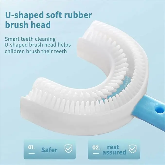 2Pcs Kids Toothbrushes,U Shaped Toothbrush 360°All-Round Cleaning Silicone Teeth Brush for Kids 2-6Years(Blue and Pink 3