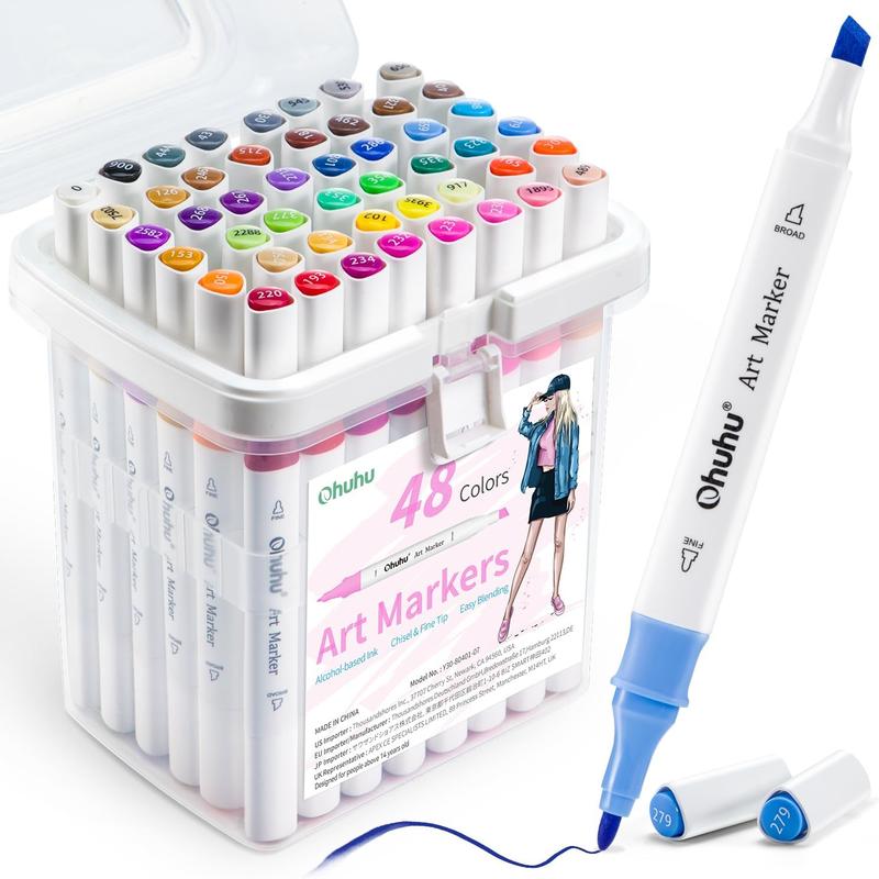 Product Introduction of Ohuhu Alcohol Markers, 48 Colouring Pens Art Pens Markers Set for Architectural Design Double Tipped Chisel & Bullet Alcohol-Based Art Marker for Artists Drawing Sketching Anime and Manga 7d4039 colour 0