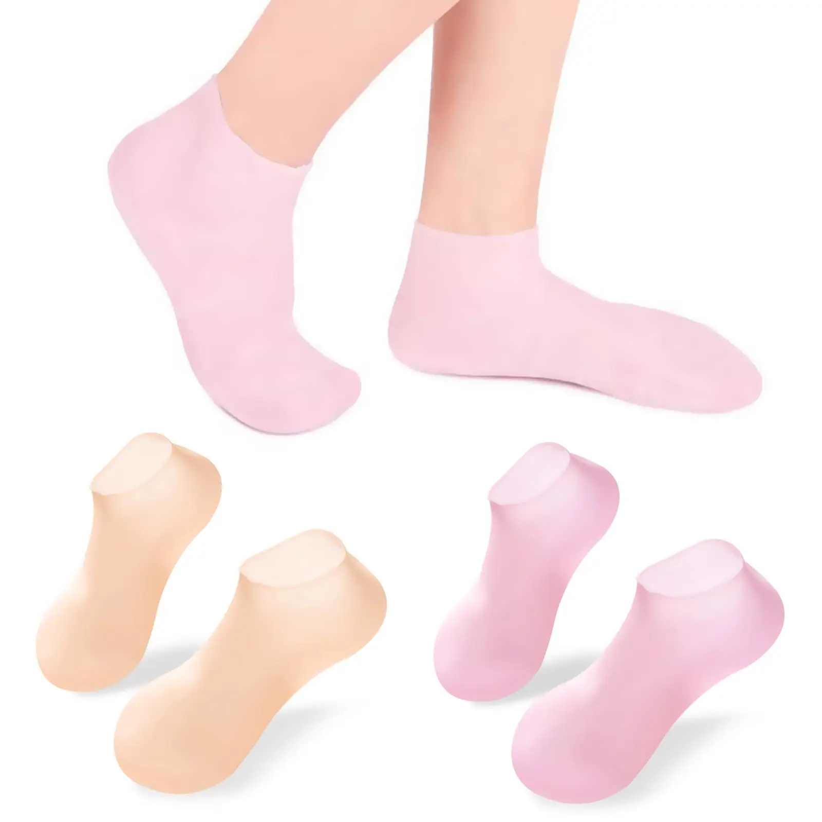 2 Pairs Women's Silicone Moisturizing Foot Spa Socks with Soft Gel Heel for Dry and Cracked Feet - Nail, Masks