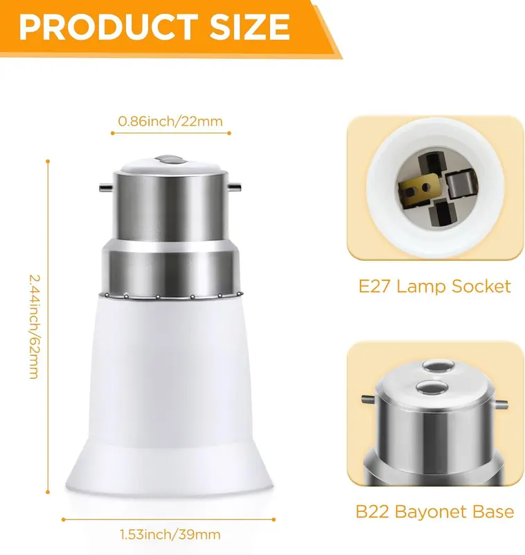(Pack of 3) B22 to E27 Converter, BC to ES Lamp Base Adapter, Socket Converter for LED, Incandescent and CFL Bulbs 2