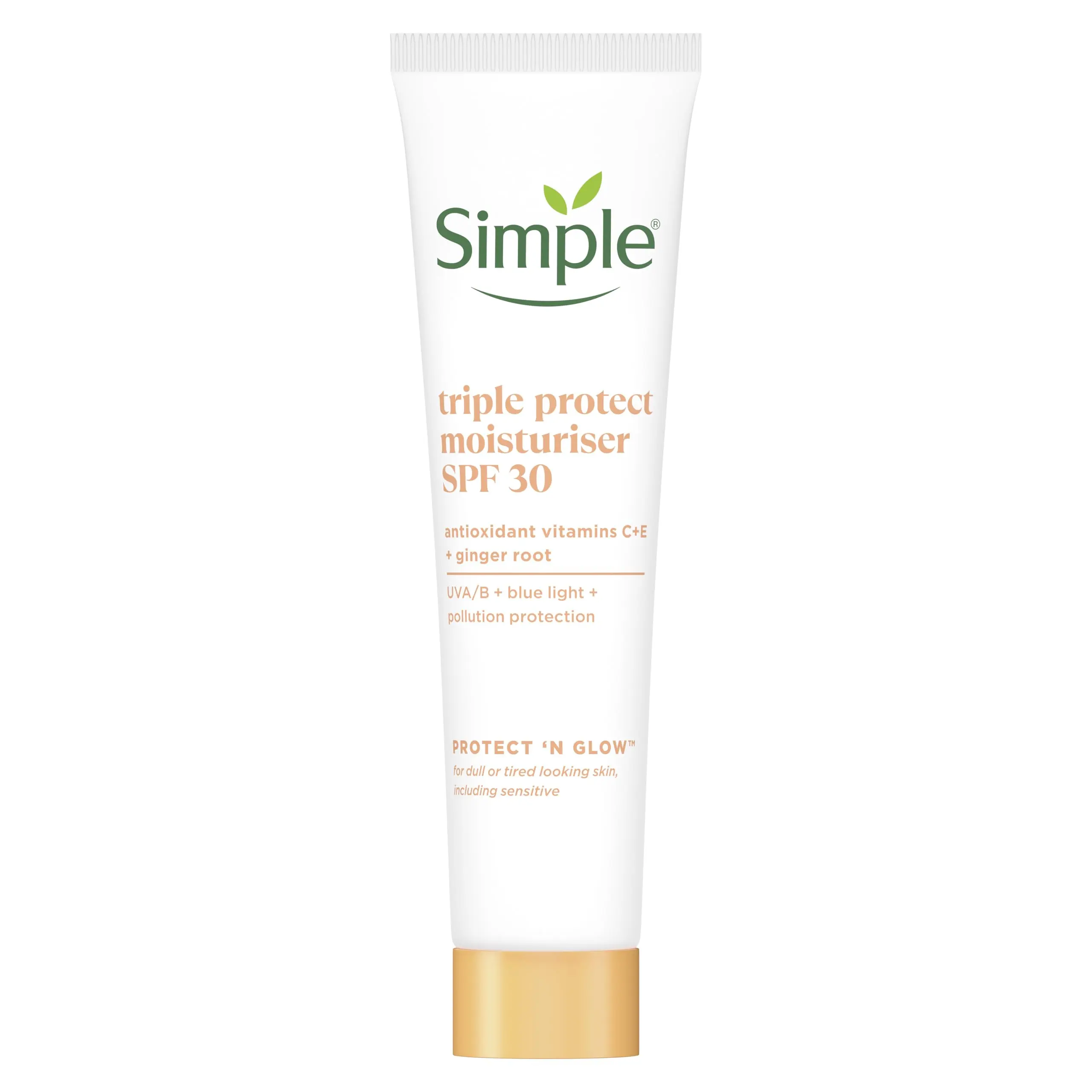 Simple Protect 'N' Glow Triple Protect Moisturiser SPF 30 3x protection against UVA & UVB rays, blue light and pollution all-day hydrating face cream 40 ml