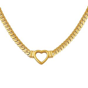 P621 Women's Cuban Link Chain Hollow Heart Necklace Stainless Steel Necklace Holiday Gift for Women