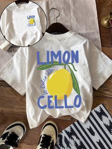 Women's Lemon & Slogan Print Round Neck Tee, Fashion Casual Crew Neck T-Shirt for Daily Holiday Vacation Outdoor Wear, Ladies Clothes for Summer, Top