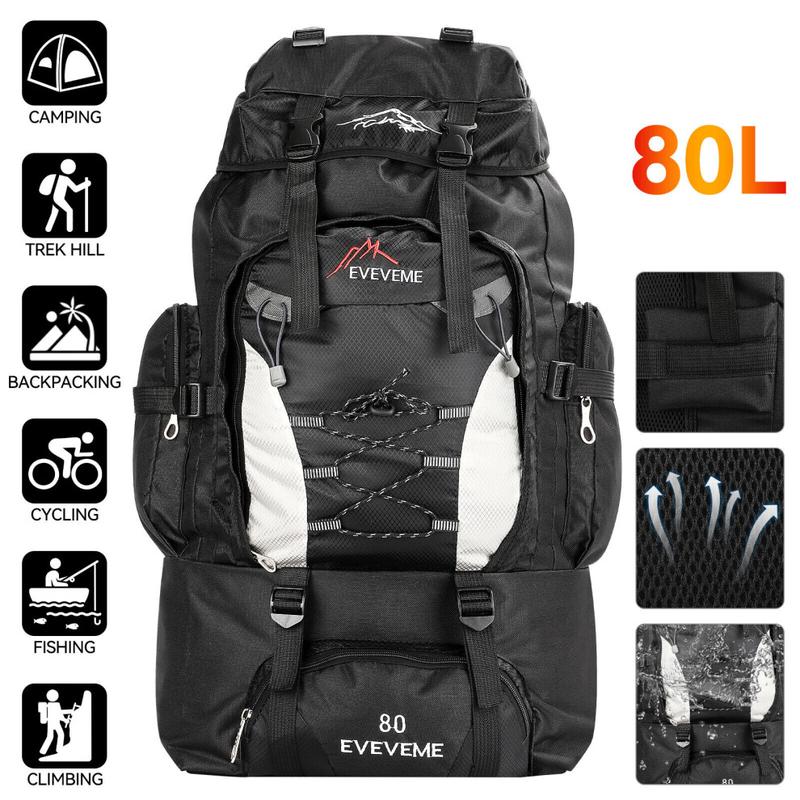 Hiking Backpack, 80L Large Capacity Trekking Rucksack, Waterproof Hiking Rucksack, Lightweight Outdoor Camping Daypack with Rain Cover for Mountaineering Touring 0