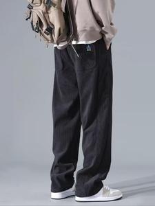 Men's Cartoon Print Corduroy Pants, Loose Casual Comfy Straight Leg Trousers for Spring & Fall, Fashion Men's Bottoms for Daily Wear