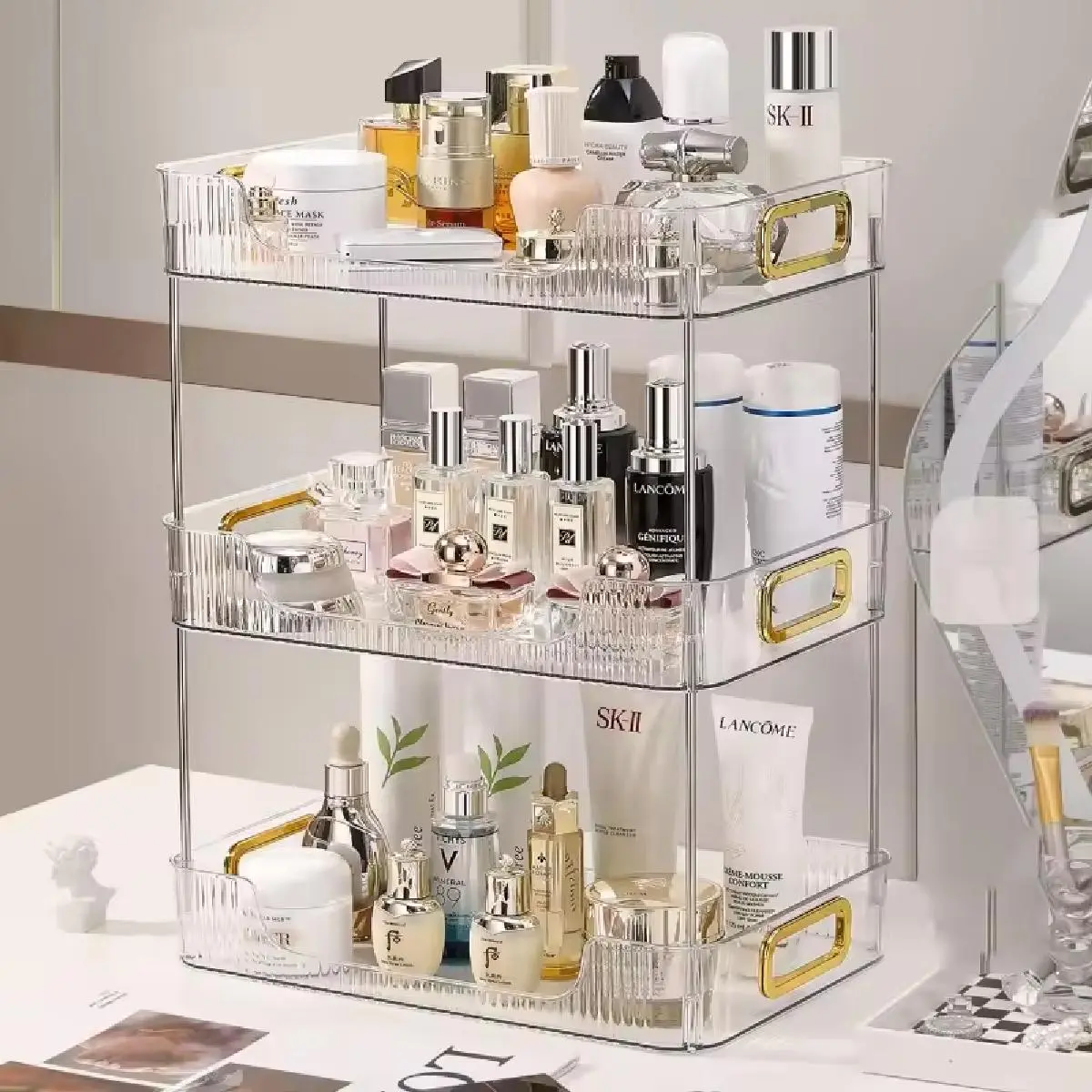 2/3 Tier Bathroom Organiser UK  | Countertop Vanity Tray for Makeup & Skincare | Space-Saving Cosmetic Shelf | Plastic Storage Rack for Small Spaces