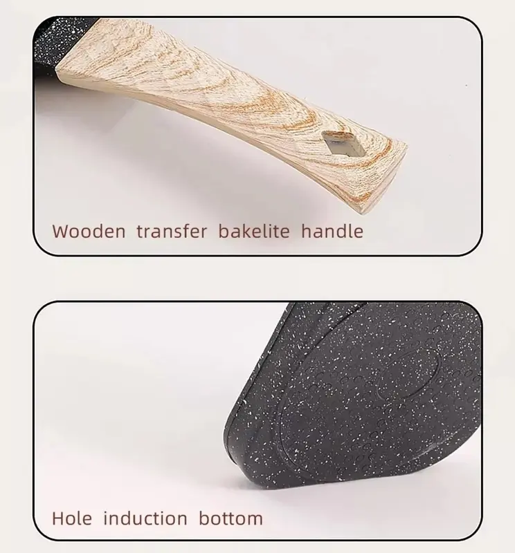 4 Hole Egg Pan Burger Ham Pancake Maker Wooden Handle Frying Grill Non-stick UK 6