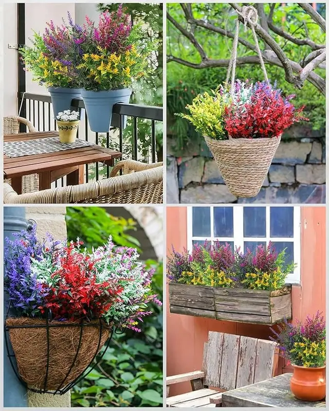 Mixed Color 16 Bundles Artificial Lavender Flowers - UV Resistant Outdoor Plastic Flower for Indoor and Outdoor Decorations - Decorative, Fruit 6