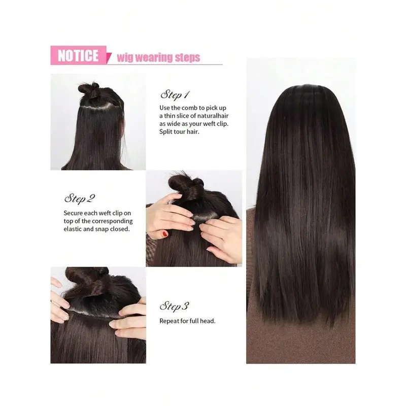 Hair Extensions Clip in Hair Extensions Wave  Hair Extensions Synthetic multiple sizes 4 Card  dark brown Hair Extensions Hairpieces for woman and girls 6