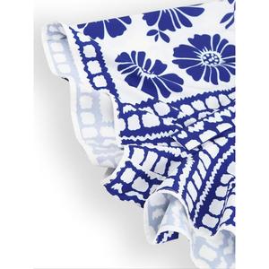 Women Floral Print Knot Front Tube Jumpsuit, Summer Casual Bohemian Style Strapless Jumpsuit, Fashionable Women's Clothing Suitable for Beach Vacation, Bohemian Style Women's Wear Womenswear Overalls Gamis Royal Blue 2  pcs